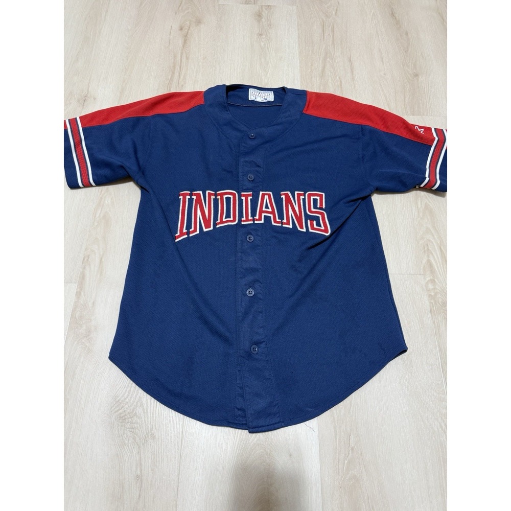 VINTAGE 90s Starter Cleveland Indians MLB Jersey Men's Size Medium Navy Red